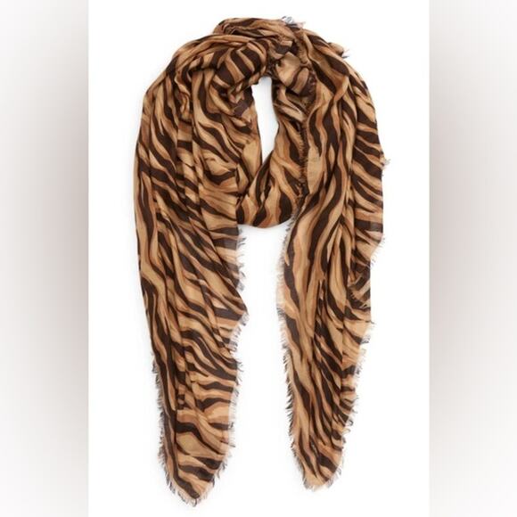 Saint Laurent Scarf Animal Print Striped Brown Modal Cashmere Large Retail $750 - Picture 2 of 8